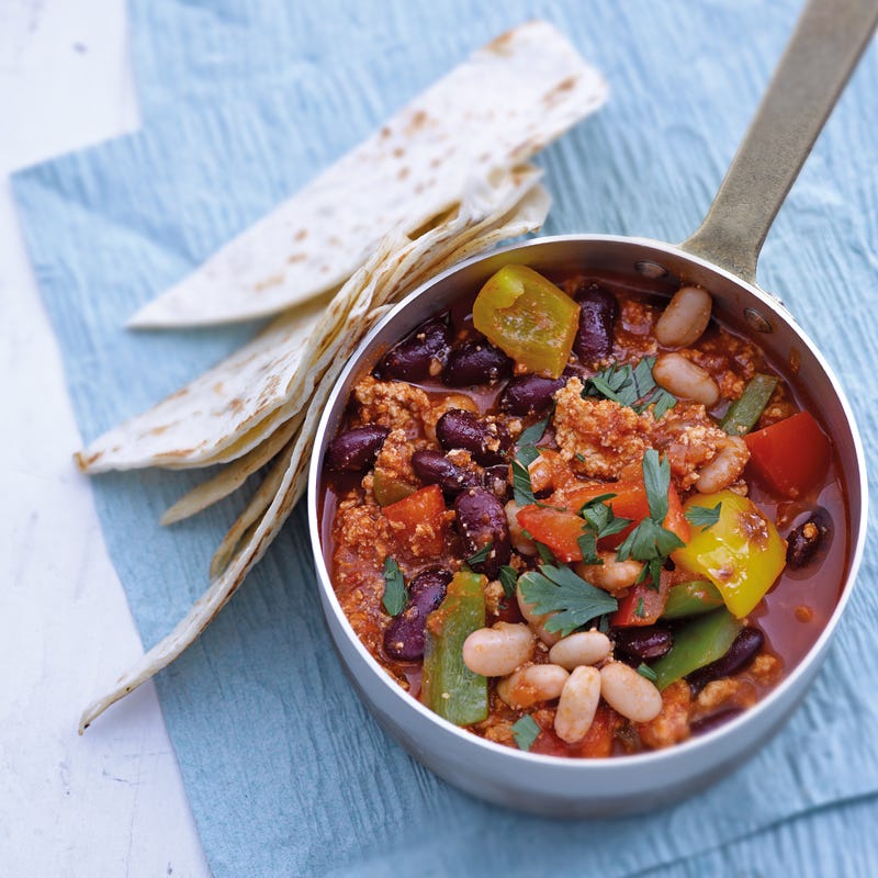 Chili sin Carne mit gerösteten Tortillaecken