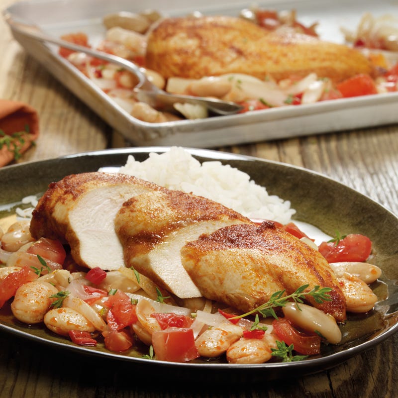 Foto Hähnchen auf Bohnengemüse von WW