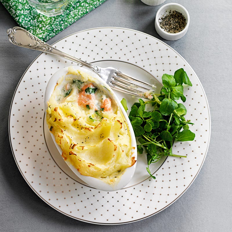 Foto Lachs und Garnelen in Brunnenkresse-Creme gebacken von WW