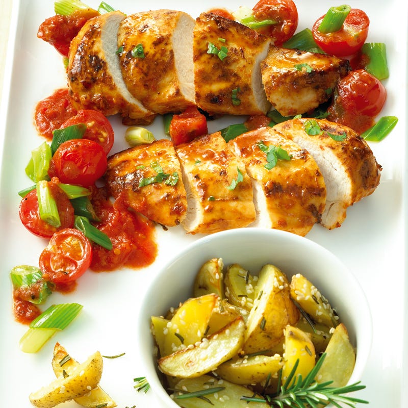 Foto Scharfes Hähnchen mit Sesamkartoffeln von WW