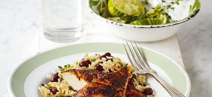 Jerk chicken with rice & beans