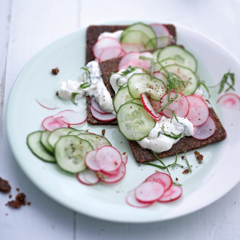 Gemüseschnitten mit Bärlauchquark