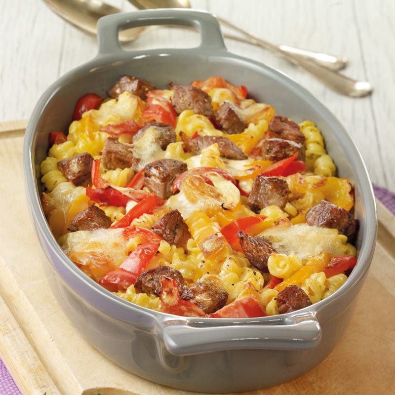 Nudel-Paprika-Auflauf mit Steak