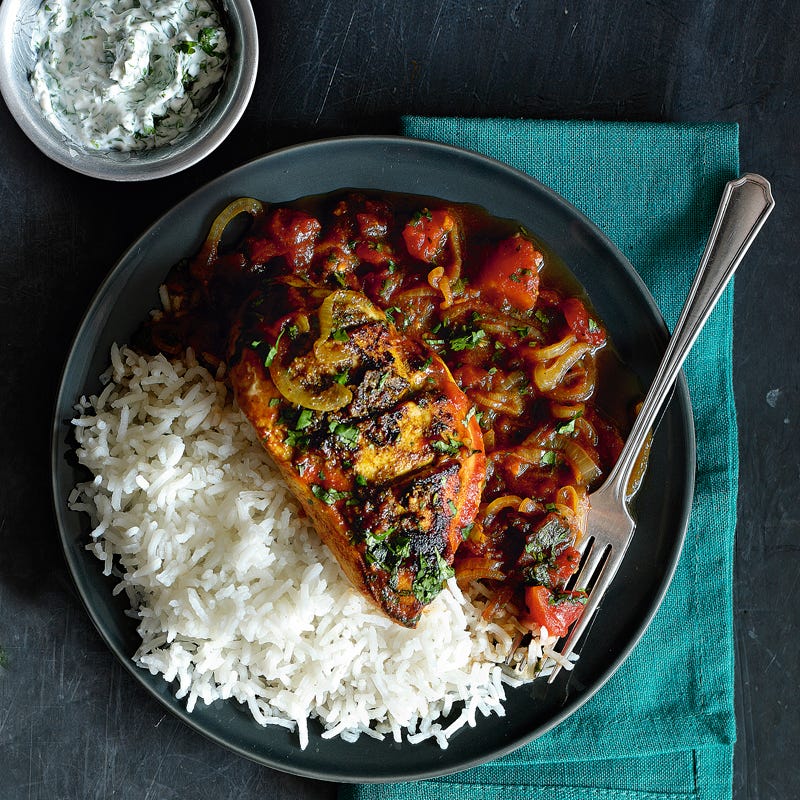 Foto Knoblauch-Hähnchen-Curry mit Koriandersauce von WW