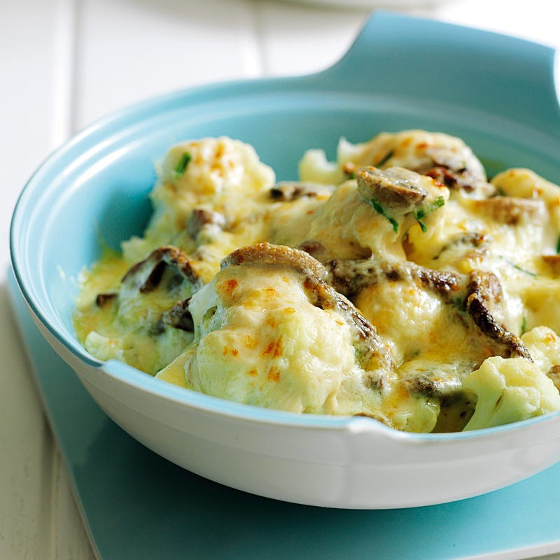 Überbackener Blumenkohl-Pilzauflauf