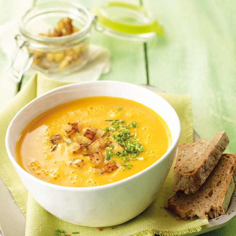 Kürbissuppe mit Kartoffelcroûtons