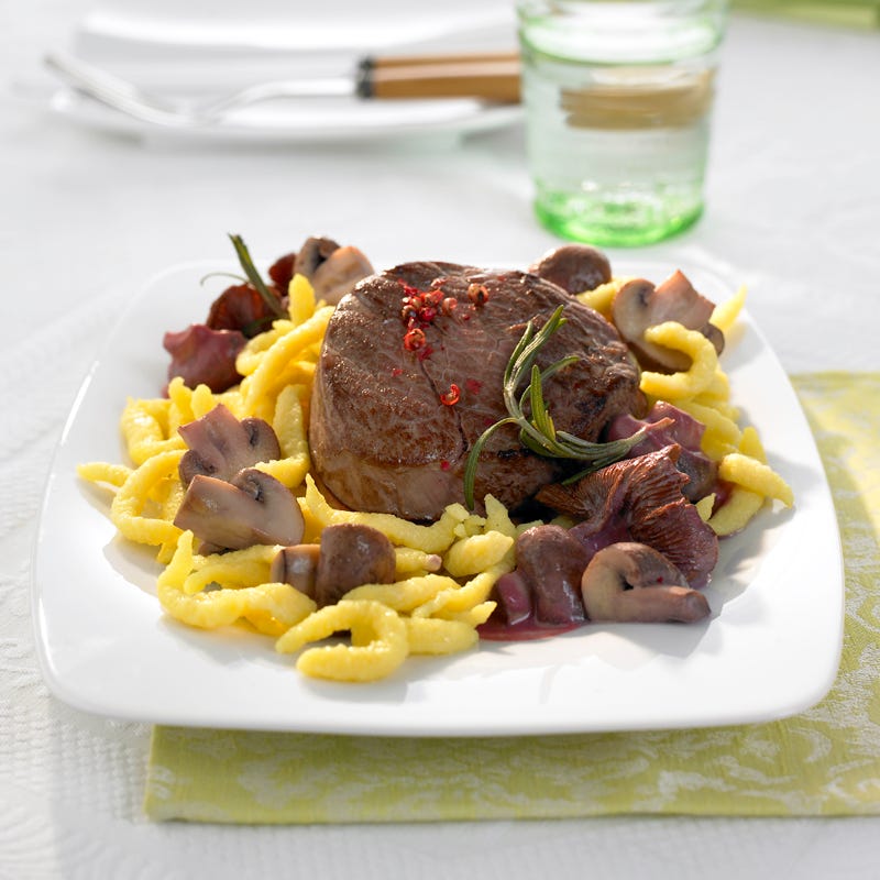 Foto Steak mit Rotweinpilzen und Spätzle von WW