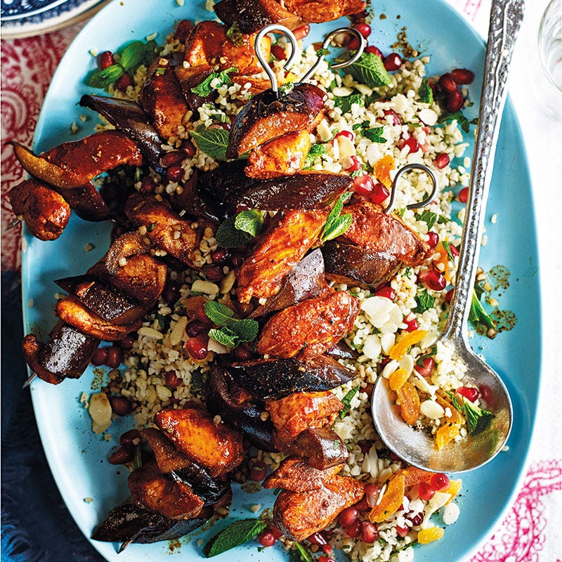 Photo of Pomegranate chicken kebabs with bulgur wheat salad by WW