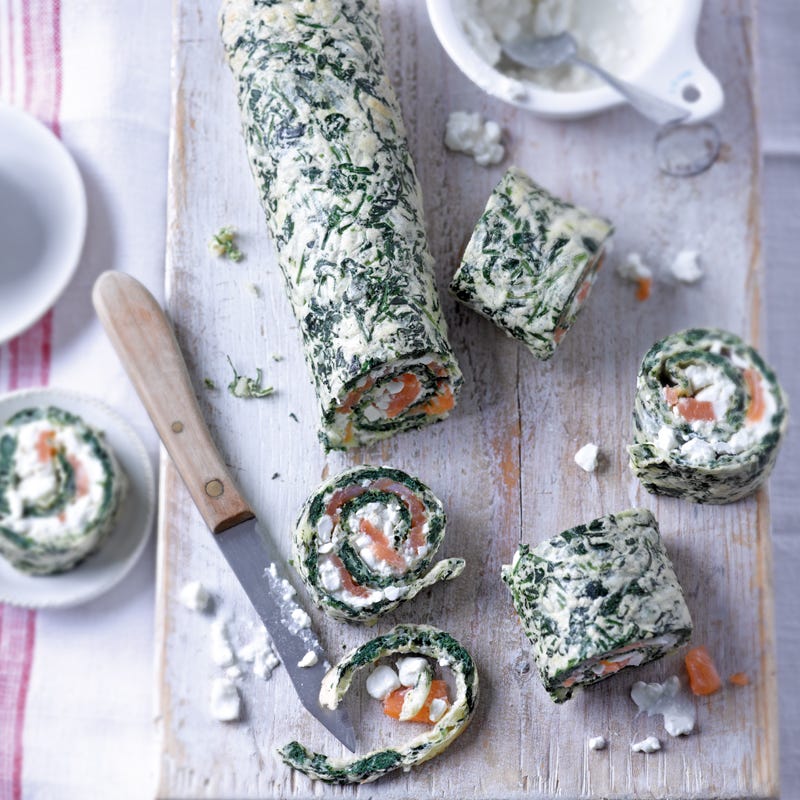 Spinat-Käse-Röllchen mit Lachs