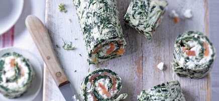 Spinat-Käse-Röllchen mit Lachs
