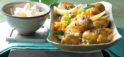 Blechkartoffeln mit Fenchel und Linsen