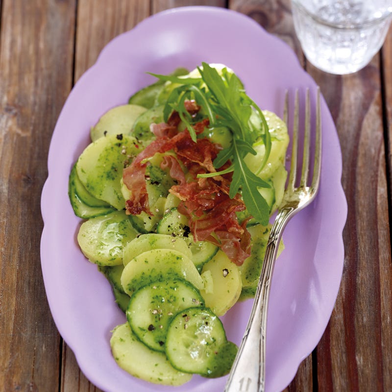 Kartoffel-Gurken-Salat mit Rucoladressing
