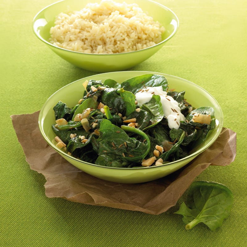 Foto Mandelspinat mit Reis und Joghurtdip von WW