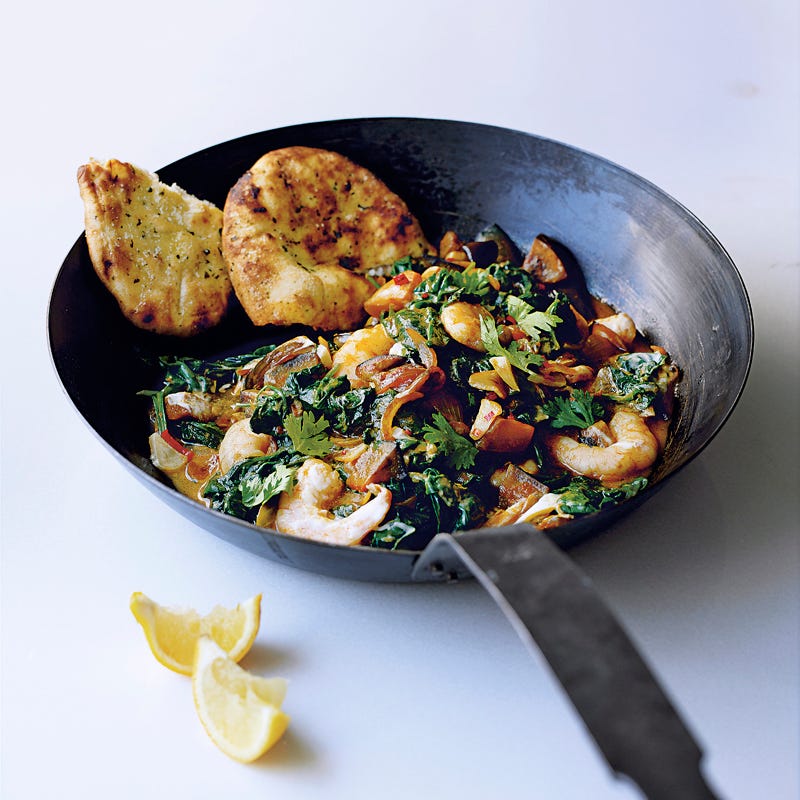 Foto Gebratene Garnelen mit Spinat und Auberginen von WW