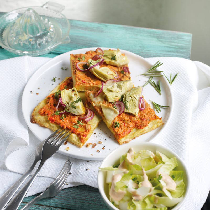 Foto Kartoffelpizza mit Tunfisch und Artischocken von WW