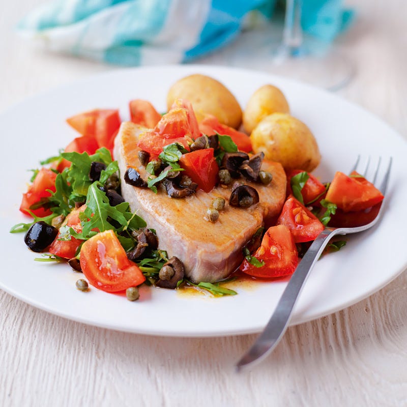 Photo of Pan-fried tuna with warm tomato and caper dressing by WW