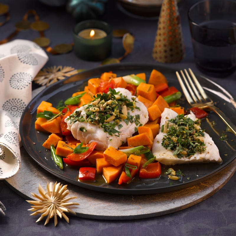 Kabeljau mit Süßkartoffelgemüse vom Blech