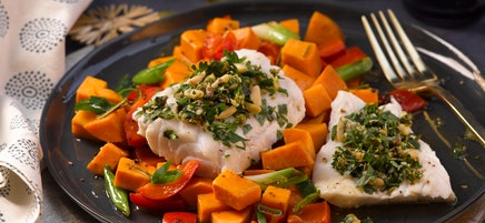 Kabeljau mit Süßkartoffelgemüse vom Blech