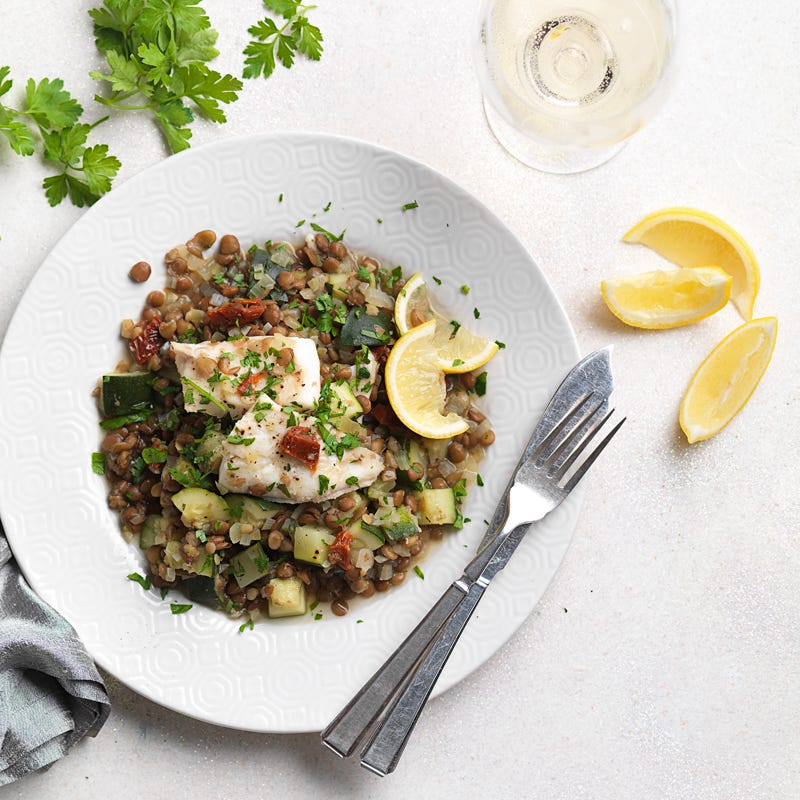 Foto Schellfisch mit grünen Linsen und Zitrone von WW