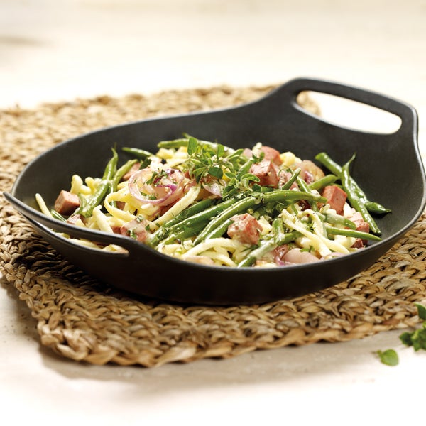 Leberkäsepfanne mit grünen Bohnen Rezept | WW Deutschland Leberkäsepfanne mit grünen Bohnen Rezept | WW Deutschland