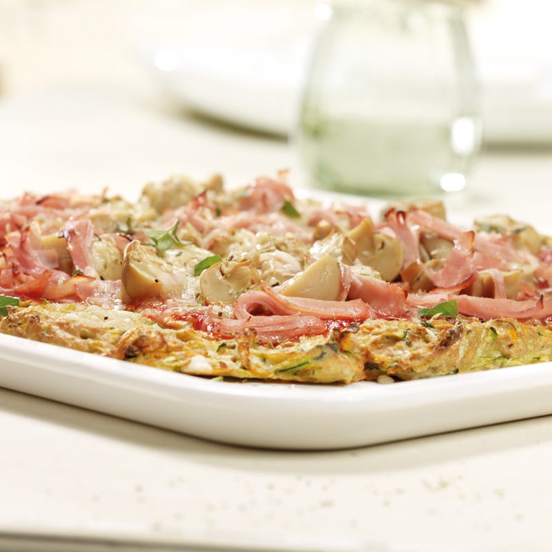 Foto Schinken-Champignon-Pizza mit Gemüseboden von WW