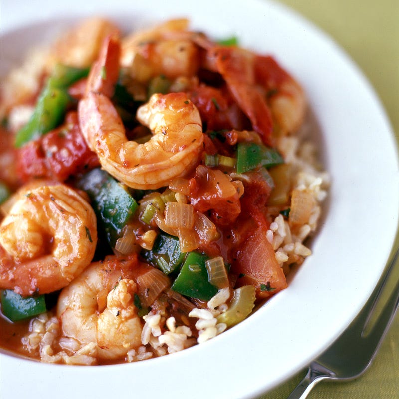 Foto King Prawns mit Paprika und braunem Reis von WW