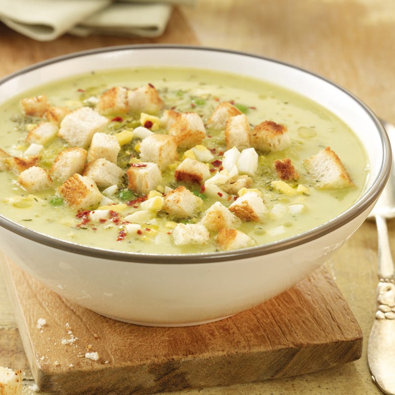 Foto Erbsencremesuppe mit Eicroûtons von WW