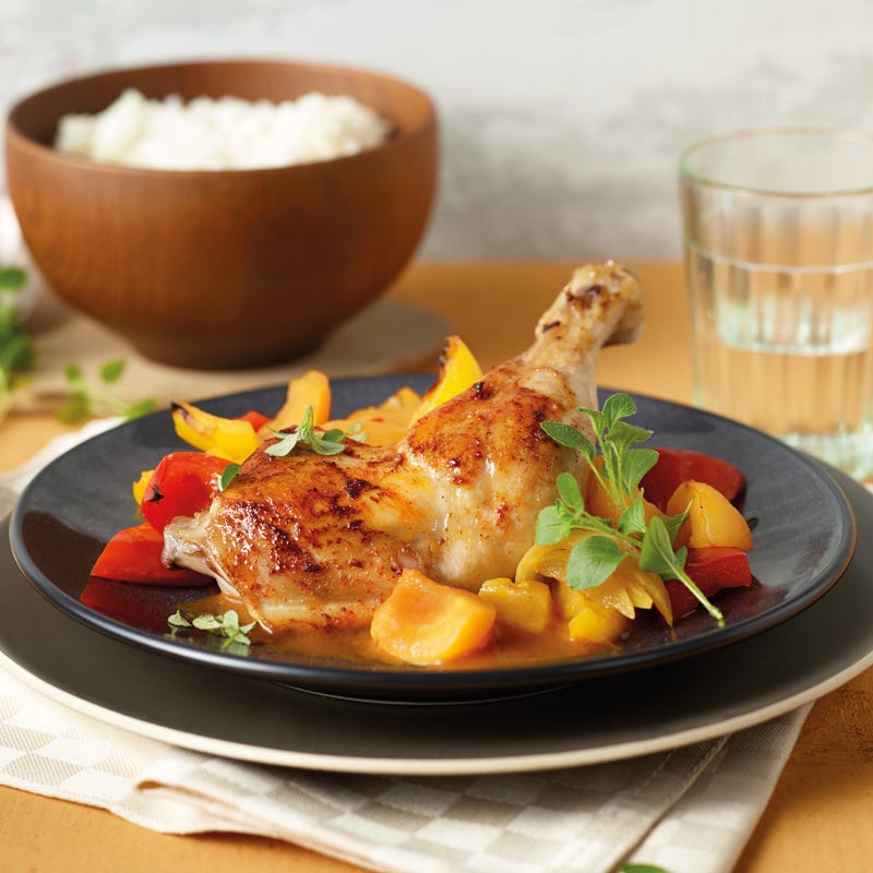 Foto Hähnchenschenkel in Paprika-Aprikosen-Gemüse von WW