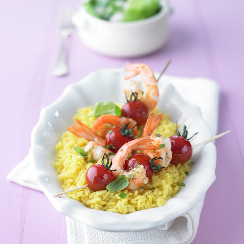 Foto Garnelenspieße auf Curryreis von WW