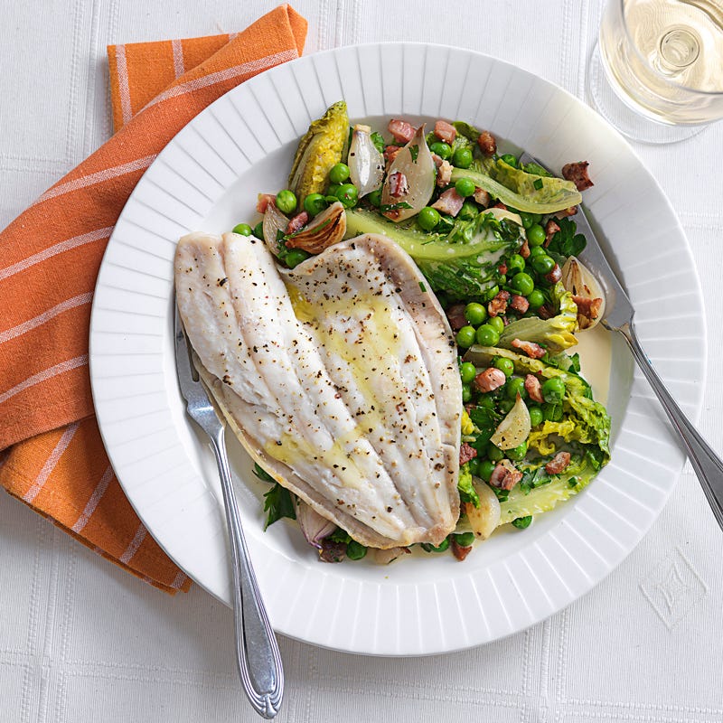 Foto Scholle mit Erbsen, Schinkenspeck und Salat von WW