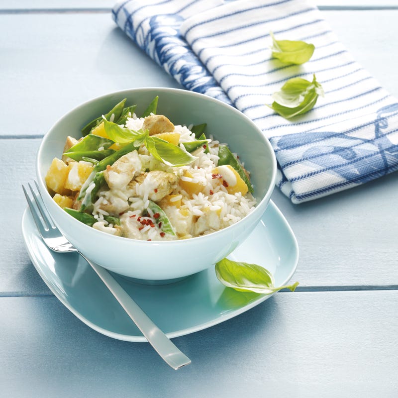 Puten-Ananas-Curry mit Reis