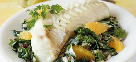 Kabeljau mit Mangold-Orangen-Gemüse