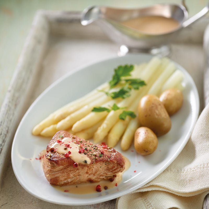 Schweinemedaillons mit Spargel und Rahmsauce