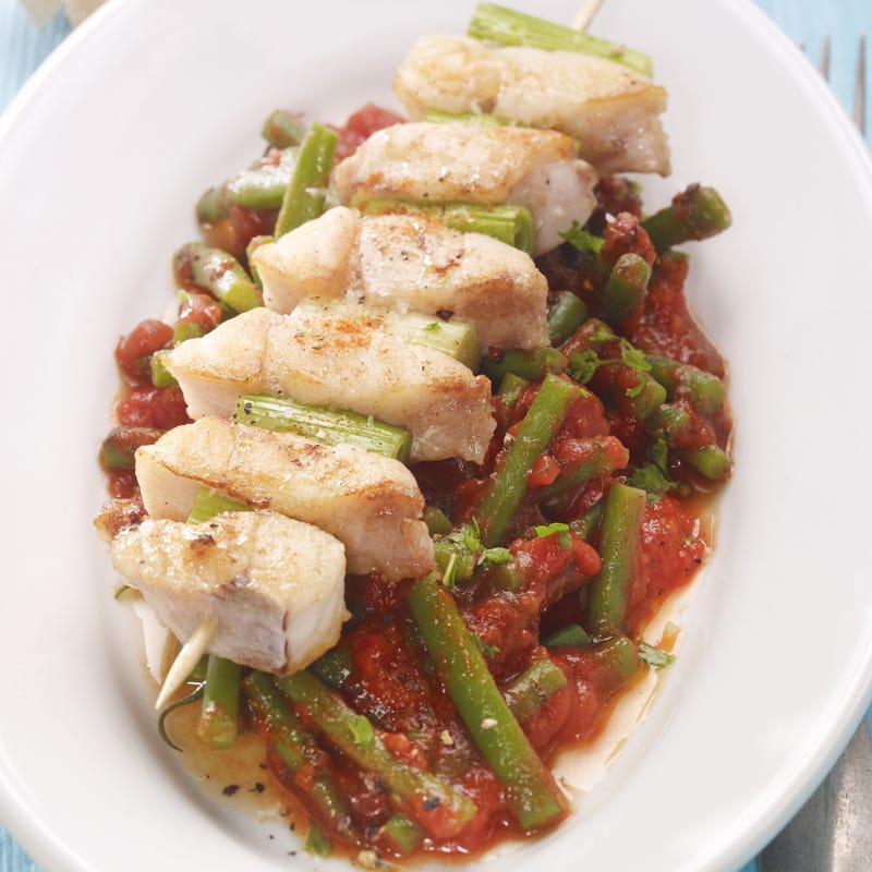 Foto Fischspieße mit Bohnen-Tomaten-Gemüse von WW
