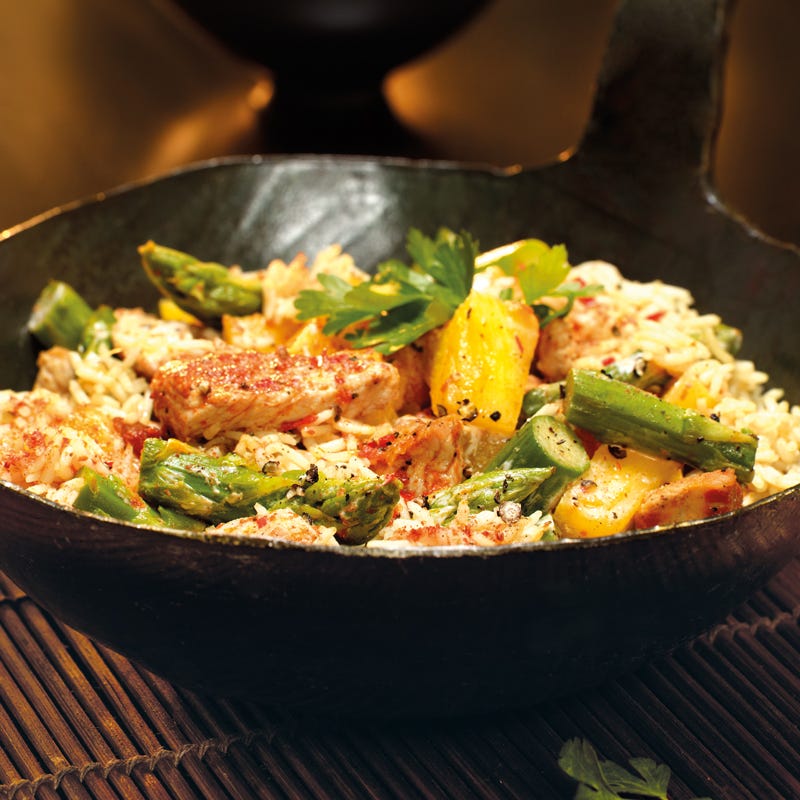 Foto Tandooriwok mit Putenstreifen und grünem Spargel von WW