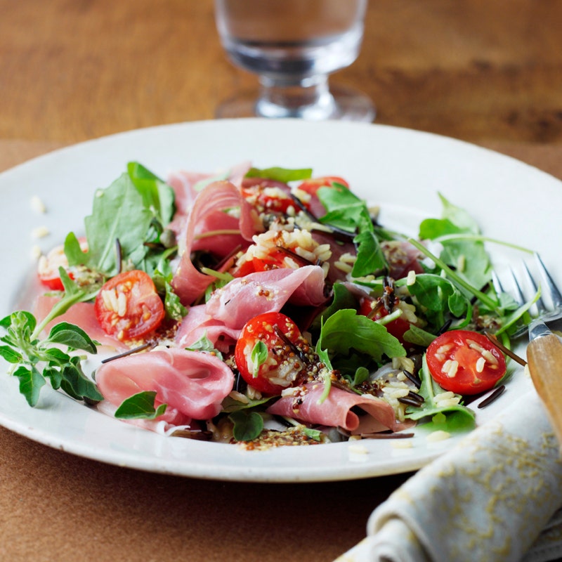 Rucola mit Parmaschinken und Reis