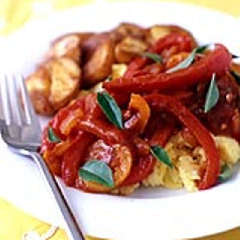 Photo of Scrambled eggs with pepperonata sauce & roast potatoes by WW