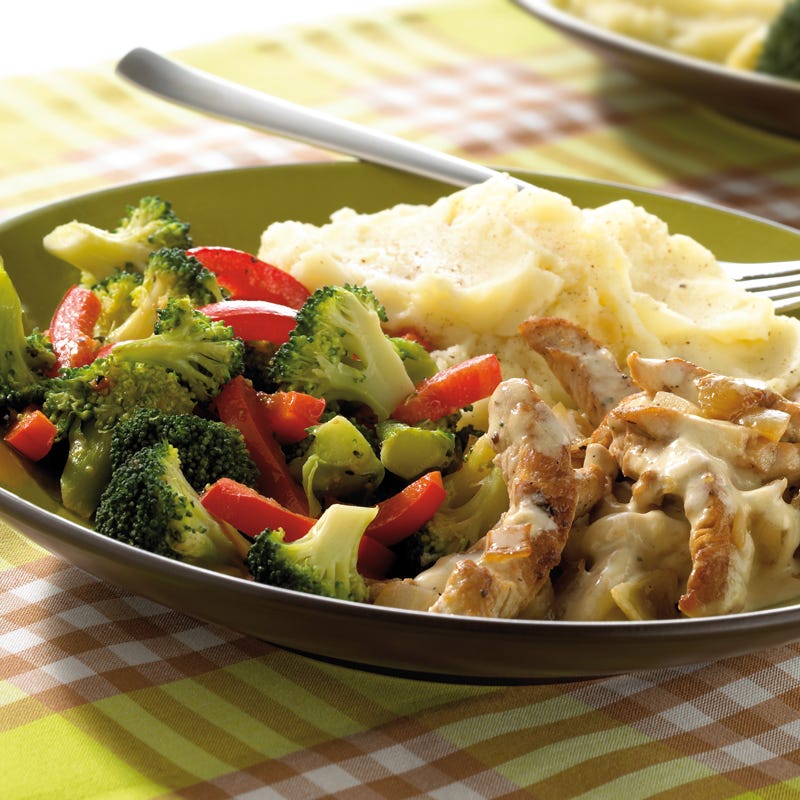 Foto Putengeschnetzeltes mit Kartoffelpüree und Brokkoli von WW