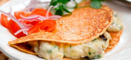 Pfannkuchen mit Käse-Lauch-Pilz-Füllung