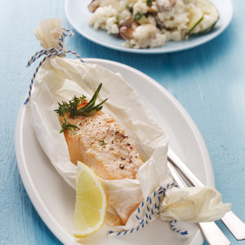 Foto Salzlachs im Pergament mit Pilzrisotto von WW