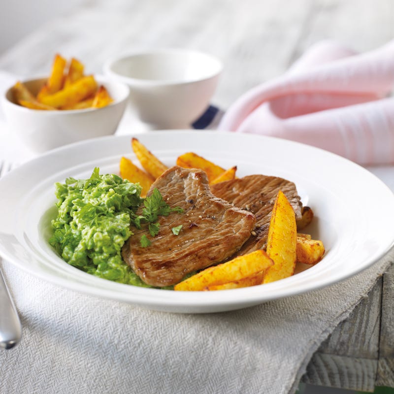 Foto Kalbsschnitzel mit Erbsenstampf von WW