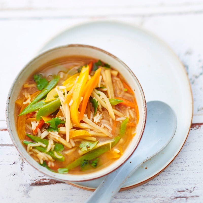 Foto Asiasuppe mit Zuckerschoten und Reis von WW