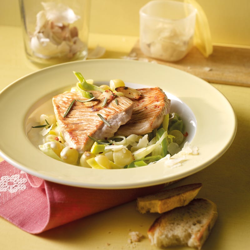 Lauch-Weintrauben-Schnitzel