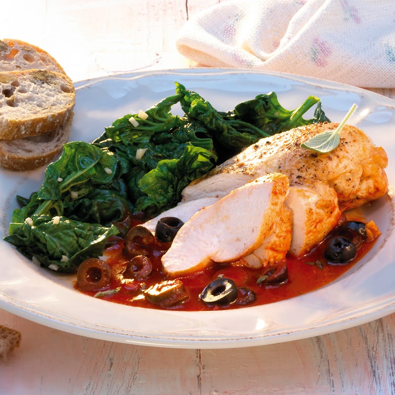 Foto Geschmortes Huhn mit Spinat, Knoblauch und Salbei von WW