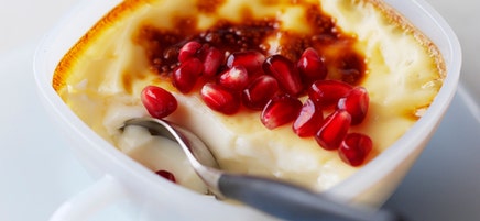 Baked egg custard with pomegranate