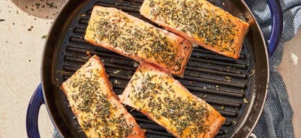 Grilled salmon with mustard-herb crust