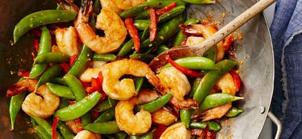 Stir-Fried Spicy Ginger Shrimp with Sugar Snaps