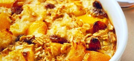 Breakfast Bread Pudding with Peaches