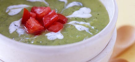 Green pea soup with yogurt-dill cream