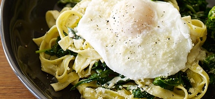 Tagliatelle with Spinach, Broccoli Rabe, and Egg